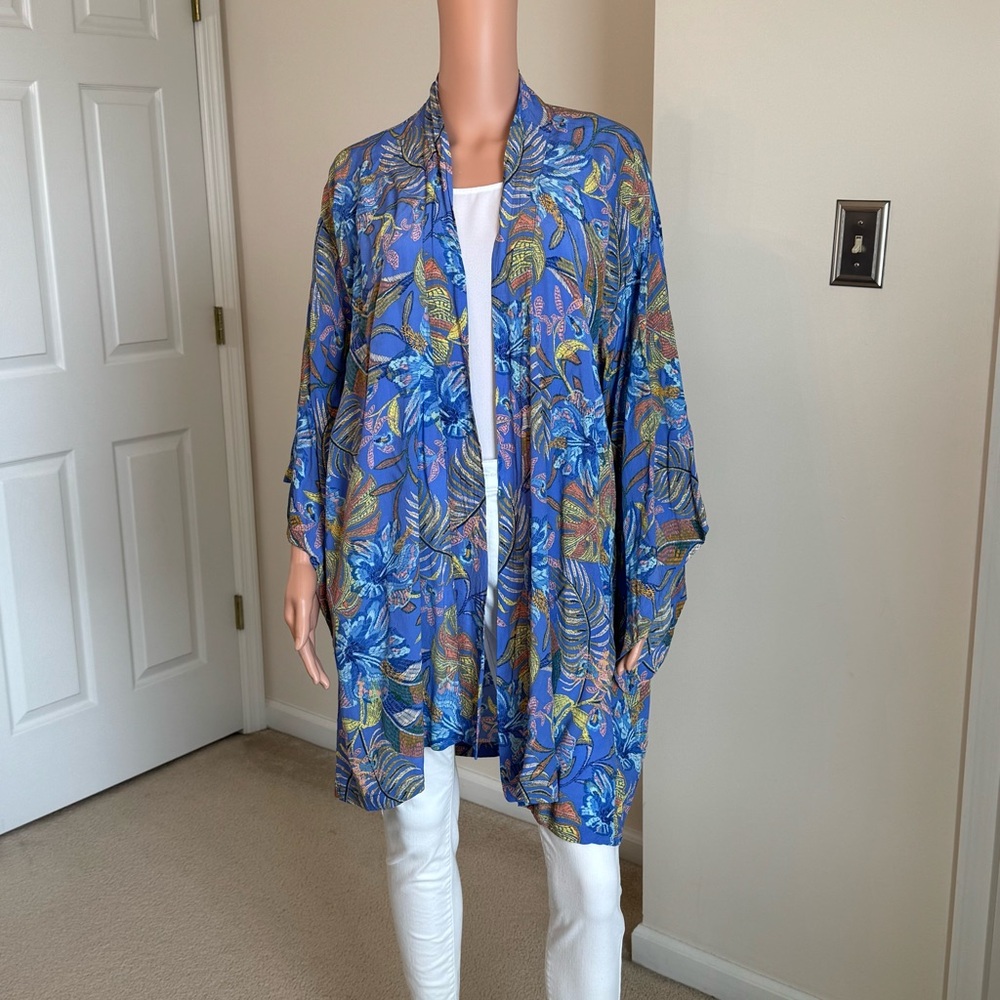 Tropical Floral Print Lightweight Kimono Duster Boho Festival Beach Bohemian M/L